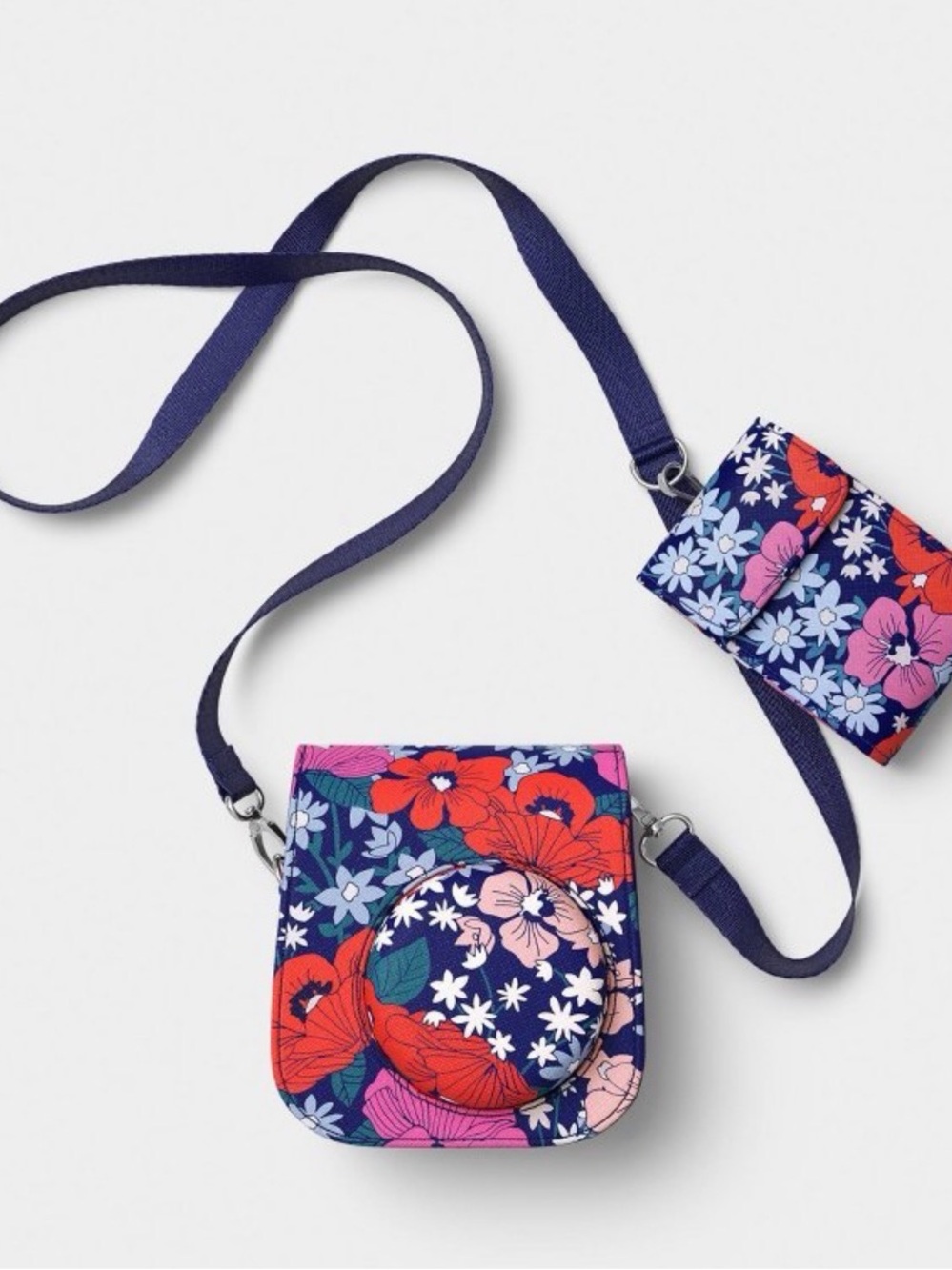 heyday Navy Floral Crossbody Bag with Red and Pink Blooms